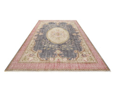 Handmade Wool Rug - Vintage Navy Medallion Pattern 6'9" x 9'7" Cotton Carpet