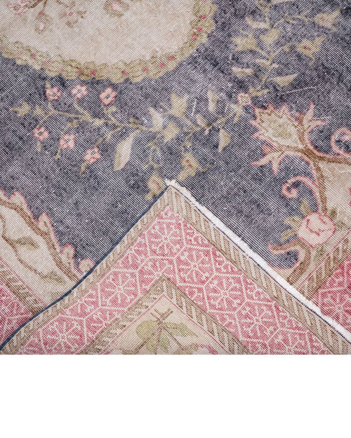 Handmade Wool Rug - Vintage Navy Medallion Pattern 6'9" x 9'7" Cotton Carpet