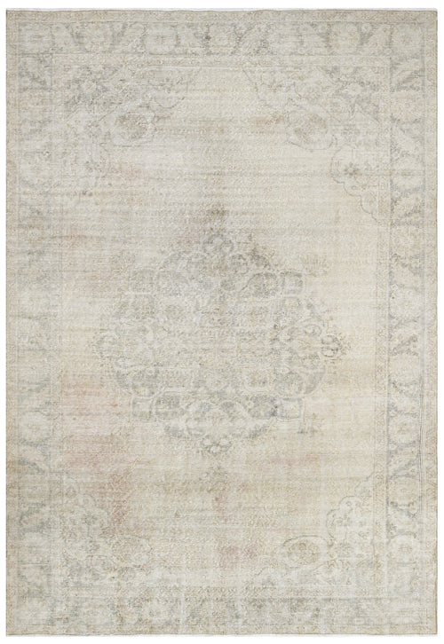 Handmade Wool Rug - Vintage Cream Medallion 5x9 Area Carpet for Living Room