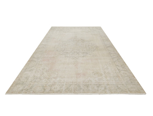 Handmade Wool Rug - Vintage Cream Medallion 5x9 Area Carpet for Living Room