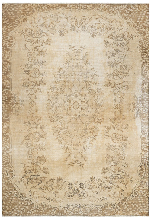 Handmade Wool Cotton Rug - Vintage Brown Medallion Carpet 3'7" x 5'11"