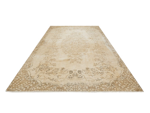 Handmade Wool Cotton Rug - Vintage Brown Medallion Carpet 3'7" x 5'11"