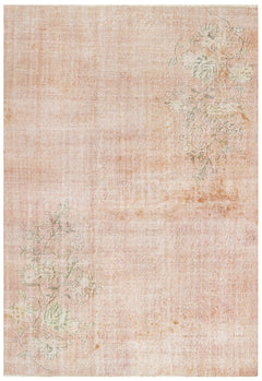 Handmade Wool Rug - Vintage Pink Floral Cotton Wool Blend 6x10 Area Rug