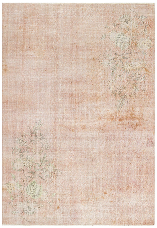 Handmade Wool Rug - Vintage Pink Floral Cotton Wool Blend 6x10 Area Rug