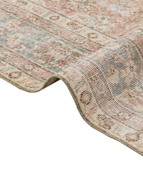 Handmade Wool Rug Vintage Beige Floral 5'1" x 7'10" Durable Cotton Carpet