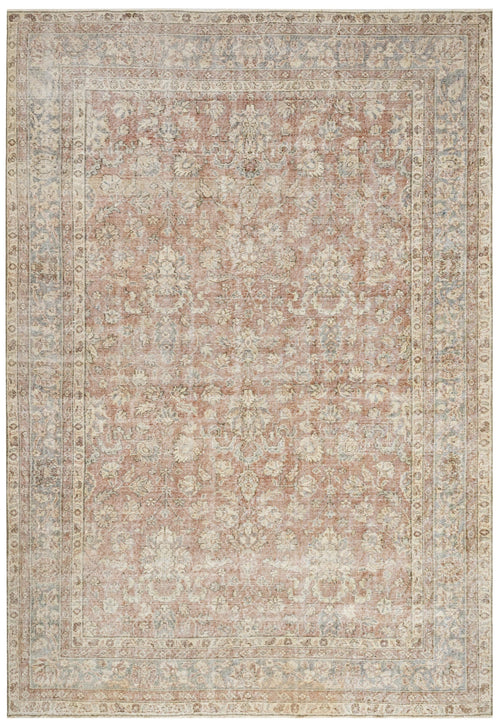Handmade Wool Rug Vintage Beige Floral 5'1" x 7'10" Durable Cotton Carpet
