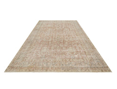 Handmade Wool Rug Vintage Beige Floral 5'1" x 7'10" Durable Cotton Carpet