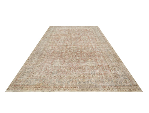 Handmade Wool Rug Vintage Beige Floral 5'1" x 7'10" Durable Cotton Carpet