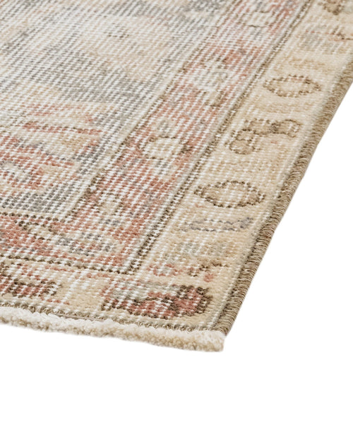 Handmade Wool Rug Vintage Beige Floral 5'1" x 7'10" Durable Cotton Carpet