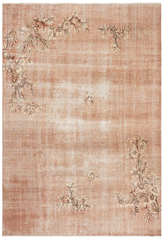 Handmade Wool Rug - Vintage Pink Floral Cotton Blend Rug 5'4"x8'5" for Modern Homes