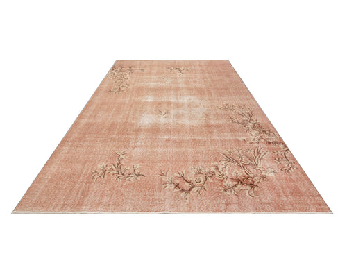 Handmade Wool Rug - Vintage Pink Floral Cotton Blend Rug 5'4"x8'5" for Modern Homes