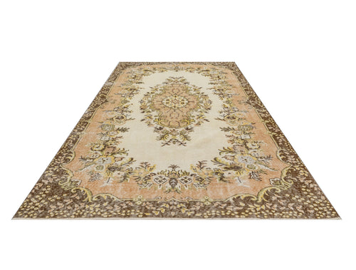 Handmade Wool Cotton Rug - Vintage Brown Medallion Carpet 5'2" x 8'11"