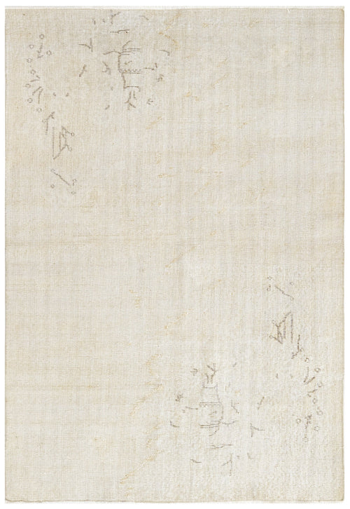 Handmade Wool Rug - Vintage Floral 5x8 Cream Cotton Wool Blend Carpet