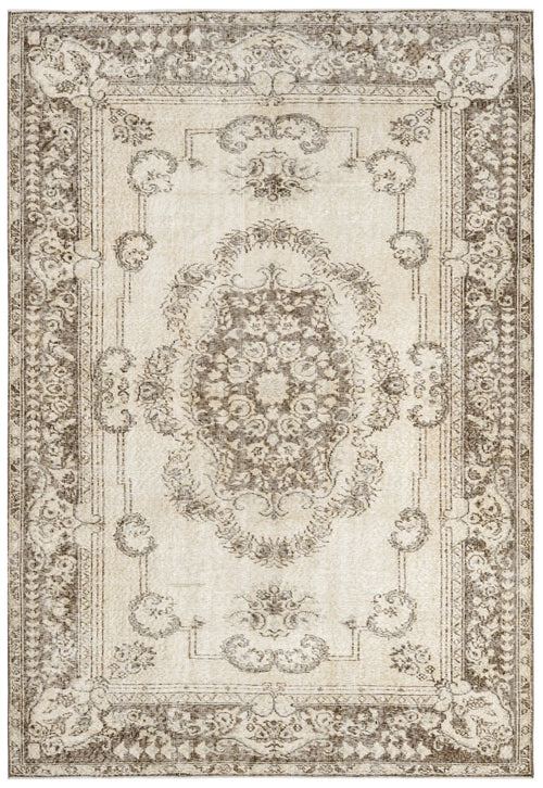 Handmade Wool Cotton Rug – Vintage Brown Medallion 9'4"x5'4" Area Carpet