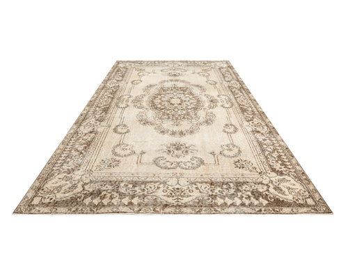 Handmade Wool Cotton Rug – Vintage Brown Medallion 9'4"x5'4" Area Carpet