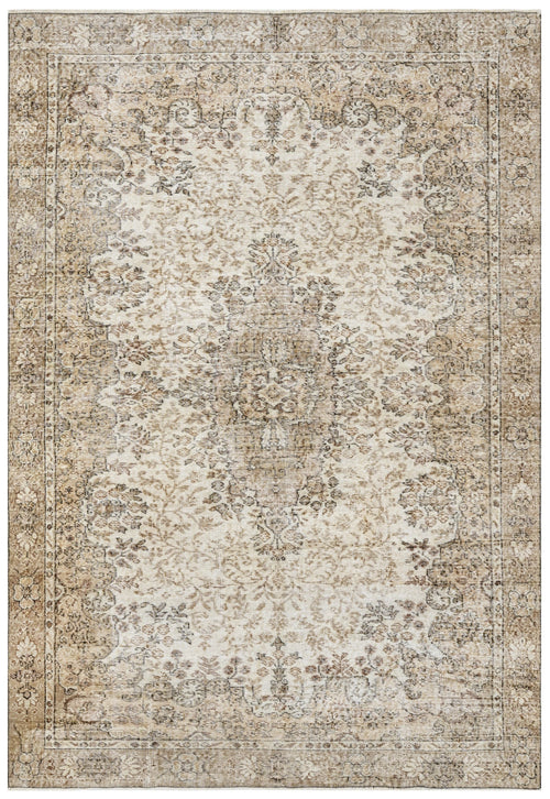 Handmade Wool Rug – Vintage Brown Medallion Cotton Blend 5'3" x 9'6"