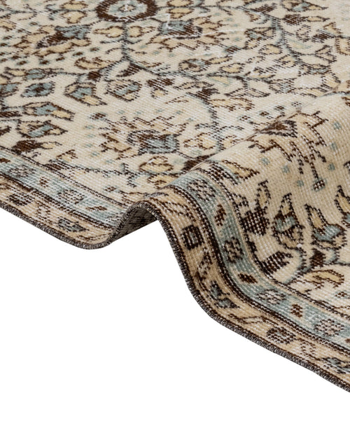 Handmade Wool Rug – Vintage Floral Pattern Carpet 6x9 Feet Cream Cotton Blend