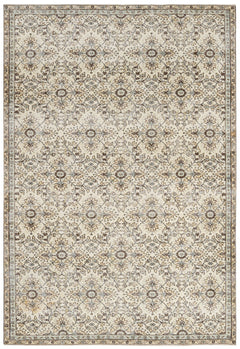 Handmade Wool Rug – Vintage Floral Pattern Carpet 6x9 Feet Cream Cotton Blend