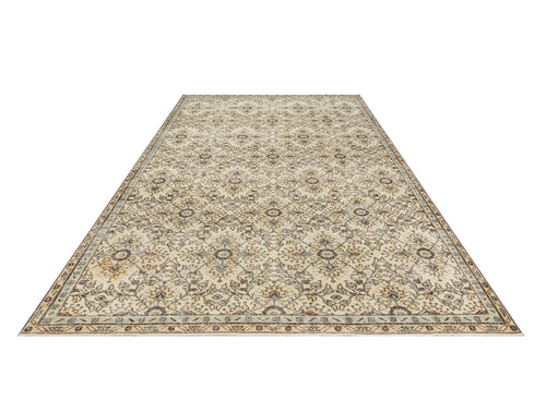 Handmade Wool Rug – Vintage Floral Pattern Carpet 6x9 Feet Cream Cotton Blend