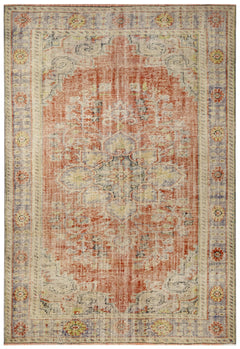 Vintage Wool Rug – Handmade Red Medallion Carpet 6x8 Area Rug | Durable Cotton Blend