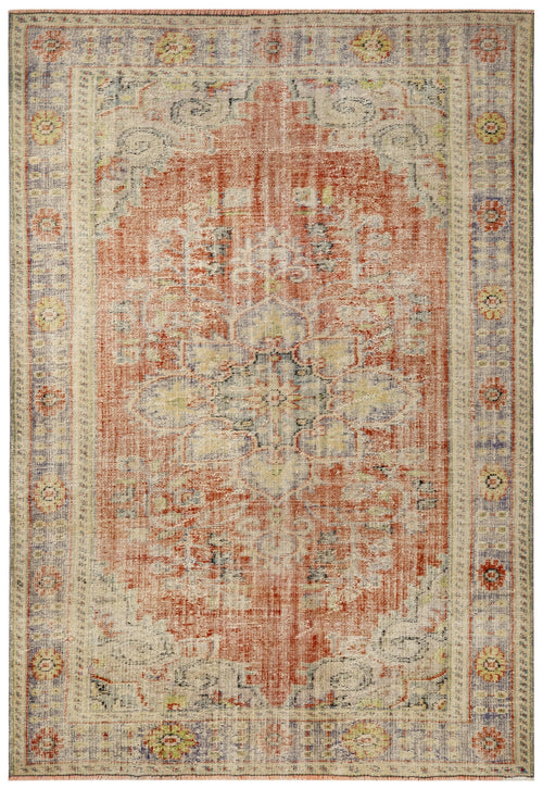 Vintage Wool Rug – Handmade Red Medallion Carpet 6x8 Area Rug | Durable Cotton Blend