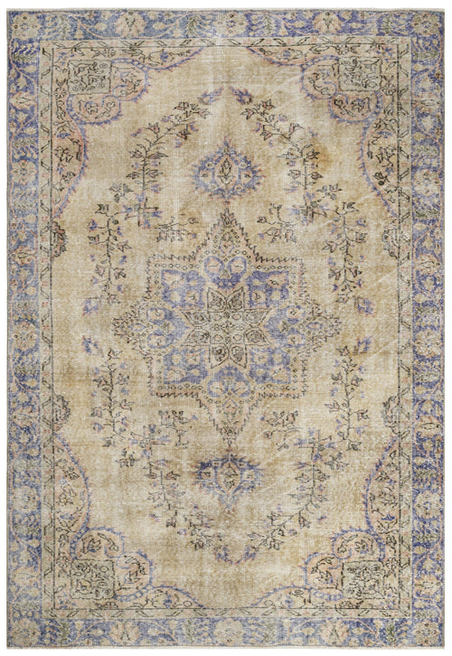 Handmade Wool Rug – Vintage Navy Medallion 6x7 Feet Cotton Wool Blend Carpet