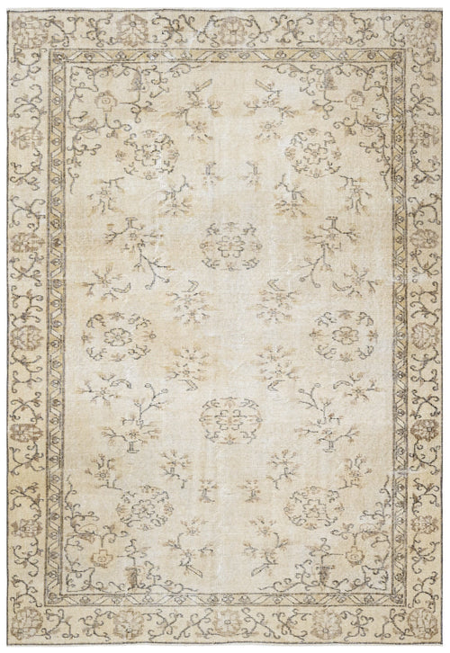 Handmade Wool Rug – Vintage Brown Frame Carpet 5'5" x 8'2" Soft Natural Fiber