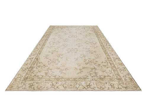 Handmade Wool Rug – Vintage Brown Frame Carpet 5'5" x 8'2" Soft Natural Fiber