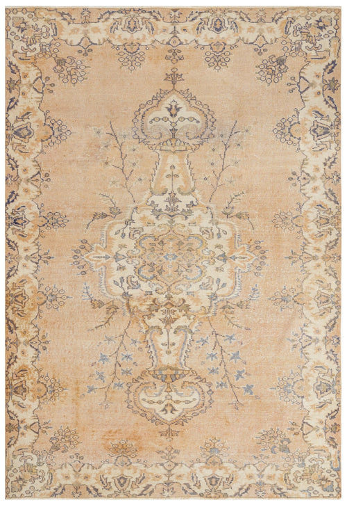 Handmade Wool Cotton Rug – Vintage Beige Medallion Carpet 4x12 Area Rug