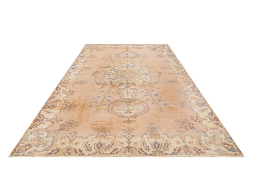 Handmade Wool Cotton Rug – Vintage Beige Medallion Carpet 4x12 Area Rug