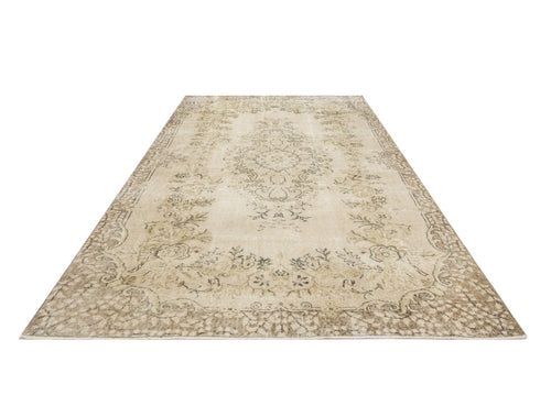 Handmade Wool Cotton Rug | Vintage Medallion Beige 5'11" x 8'5" Area Carpet