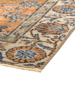 Handmade Wool Rug | Vintage Orange Frame Cotton Wool Blend Carpet 6'10" x 10'7"