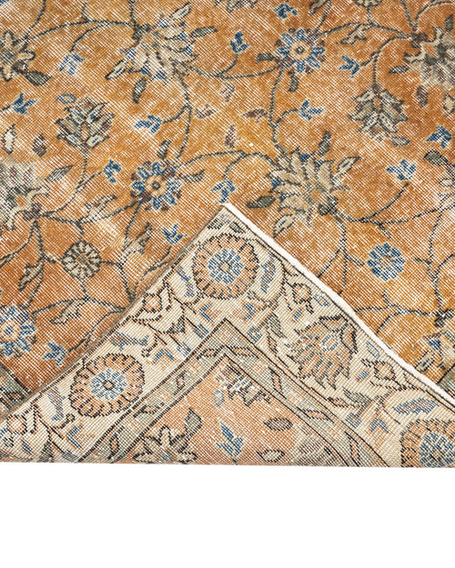 Handmade Wool Rug | Vintage Orange Frame Cotton Wool Blend Carpet 6'10" x 10'7"