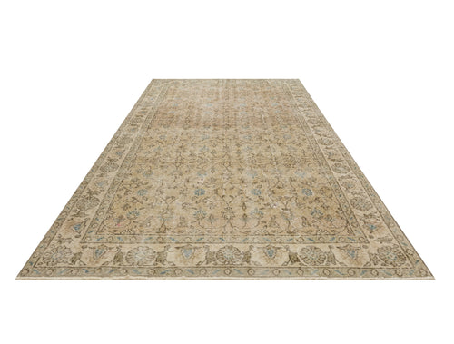 Handmade Wool Rug - Vintage Brown Frame 6'10" x 10'3" Anatolian Woven Carpet