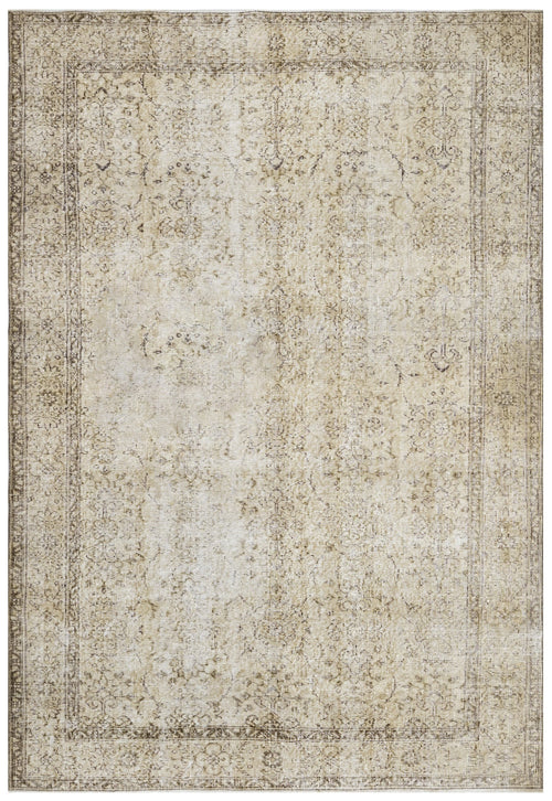 Handmade Wool Cotton Rug - Vintage Beige Frame Carpet 5'7" x 8'10" for Living Room