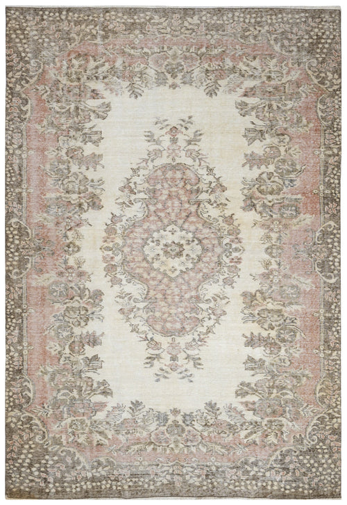 Handmade Wool Rug – Vintage Brown Medallion 7'3" x 10'1" Cotton Blend Carpet