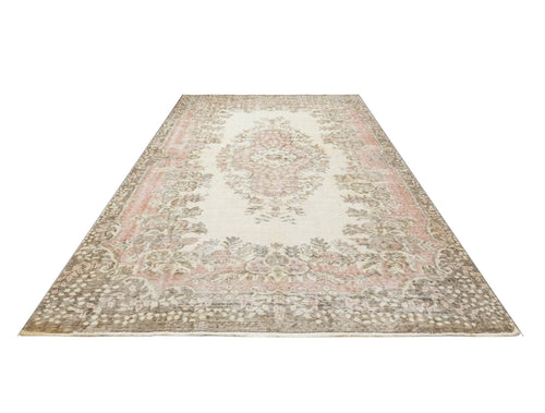 Handmade Wool Rug – Vintage Brown Medallion 7'3" x 10'1" Cotton Blend Carpet