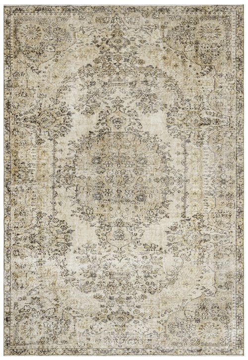 Handmade Wool Rug - Vintage Brown Medallion Carpet 7x9 Cotton Wool Blend Area Rug