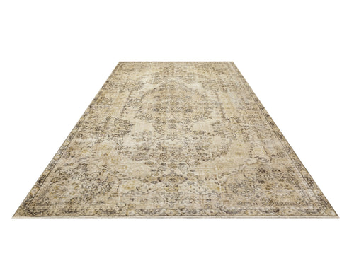 Handmade Wool Rug - Vintage Brown Medallion Carpet 7x9 Cotton Wool Blend Area Rug