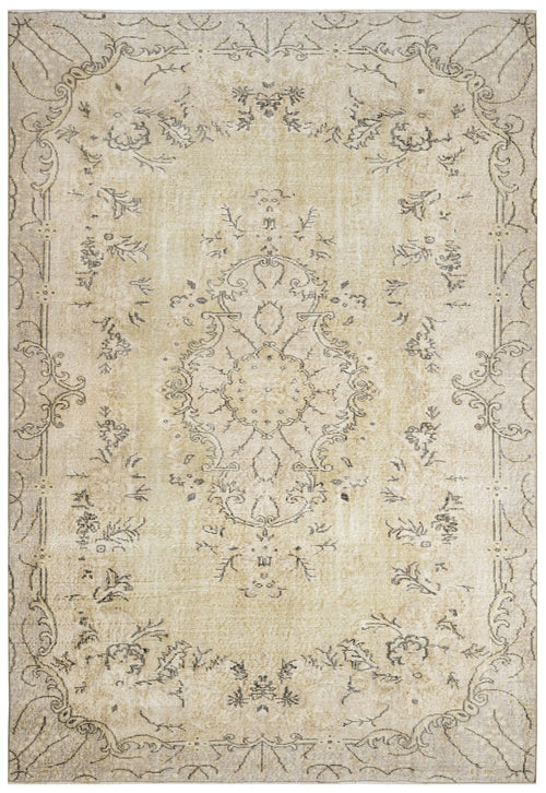 Handmade Wool Rug – Vintage Beige Medallion 5x10 Feet Cotton Blend Carpet