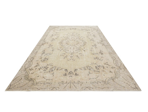 Handmade Wool Rug – Vintage Beige Medallion 5x10 Feet Cotton Blend Carpet