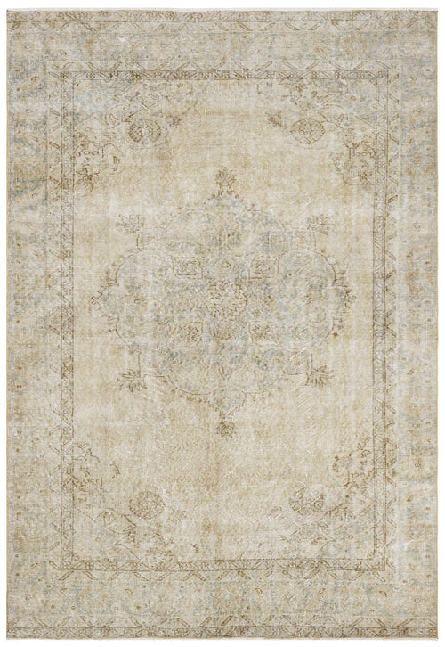 Handmade Wool Cotton Rug – Vintage Brown Medallion 6'8" x 10'2" Area Carpet