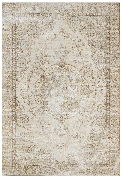 Handmade Wool Rug - Vintage Brown Medallion Carpet 6'10" x 10'2" for Living Room