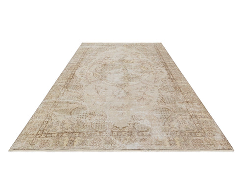 Handmade Wool Rug - Vintage Brown Medallion Carpet 6'10" x 10'2" for Living Room