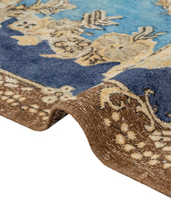 Handmade Wool Cotton Rug – Vintage Navy Medallion 5x9 Durable Area Carpet