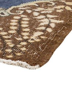 Handmade Wool Cotton Rug – Vintage Navy Medallion 5x9 Durable Area Carpet