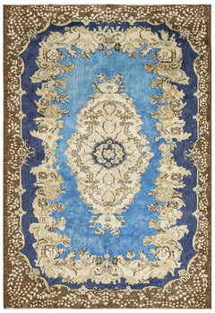 Handmade Wool Cotton Rug – Vintage Navy Medallion 5x9 Durable Area Carpet