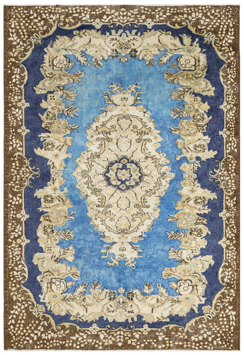 Handmade Wool Cotton Rug – Vintage Navy Medallion 5x9 Durable Area Carpet