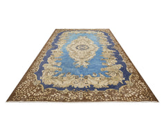 Handmade Wool Cotton Rug – Vintage Navy Medallion 5x9 Durable Area Carpet