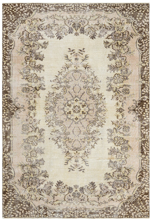 Handmade Wool Rug – Vintage Brown Medallion 6x9 Cotton Carpet for Living Room